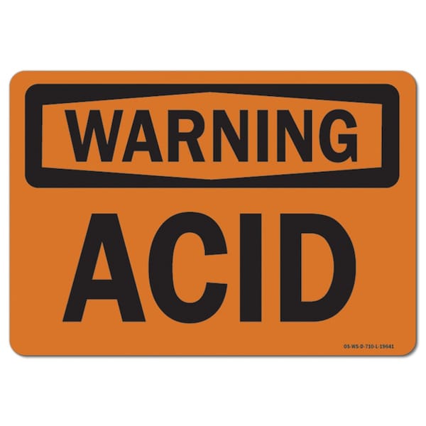 Safety Sign, OSHA Warning, 7" Height, 10" Width, Aluminum, Acid, Landscape